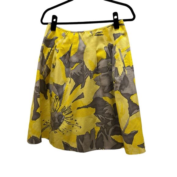 Martin + Osa Yellow Grey Floral Textured Skirt A Line Lined Pockets Women Size 6 - Picture 1 of 13